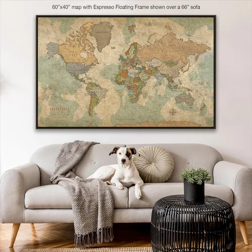 Miniatura 8 de HolyCowCanvas Mapa Mundial Personalizado con Chinchetas sobre Lienzo en Tonos Tierra Vintage, Personalízalo con Tus Nombres y Frase para Rastrear