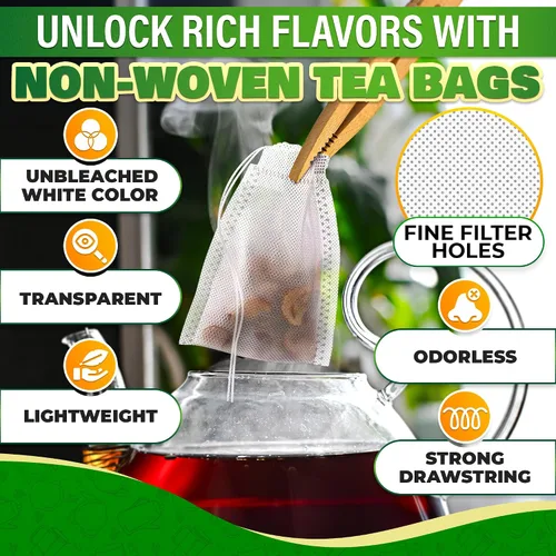 Miniatura 3 de 400 bolsas de té desechables para té de hojas sueltas, bolsas de té reutilizables de 3.62 x 2.76 pulgadas hechas de material no tejido sin