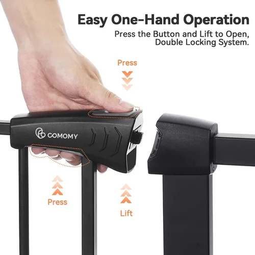 Miniatura 5 de COMOMY Puerta de bebé con cierre automático con puerta para gatos, puerta extra ancha para perros de 29.5 a 40.5 pulgadas para puertas de casa, Negro