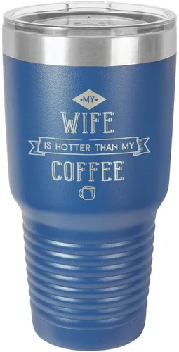 Miniatura 15 de Taza de viaje de acero inoxidable con popote y tapa superior deslizante My Wife Is Hot Than My Coffee Black de 30 onzas