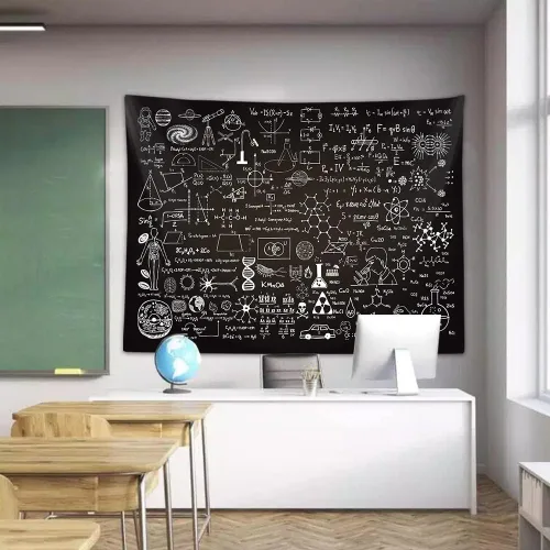 Miniatura 2 de Tapiz de Aula para Decoraciones de Fondo de Laboratorio de Ciencias, Mantel de Tapices con Tema de Matemáticas y Ciencias para Colgar en la Pared