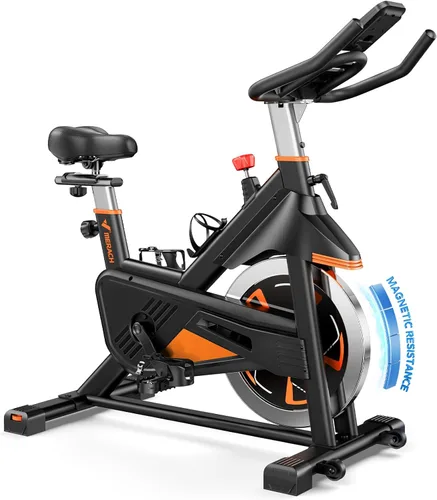 Merach Exercise Bike for Home Gym, Low Noise Stationary Bike with Brake Pad, Indoor Workout Bike with Self-Developed App, Tablet Mount and Fitness