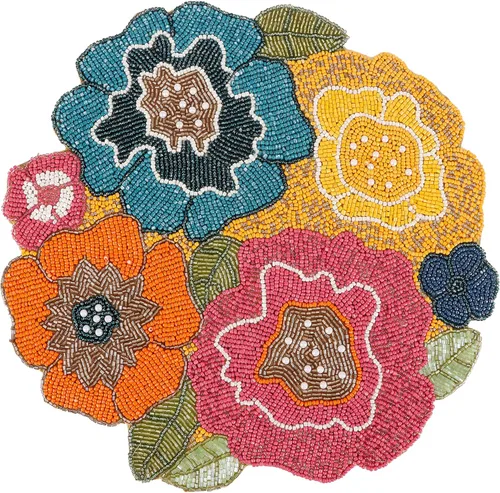 Miniatura 31 de Manteles individuales de 13 pulgadas con cuentas redondas para mesa de comedor - Manteles decorativos con cuentas de vidrio y respaldo de algodón