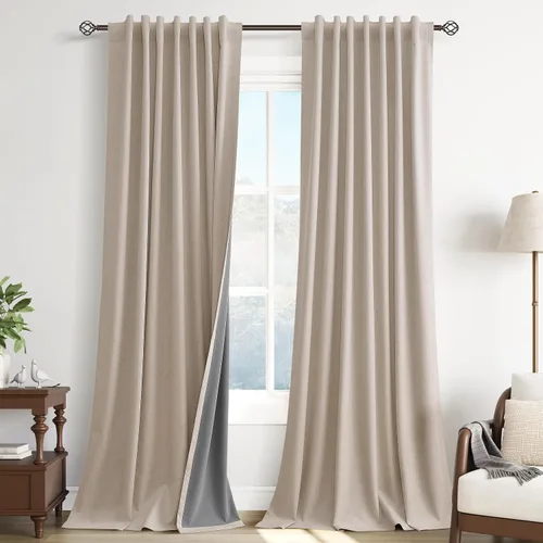 Miniatura 19 de Guken Cortinas opacas de lino, 2 paneles rústicos, elegantes, 100% opacas, con aislamiento térmico, banda de ganchos y trabilla trasera, 52 x 84