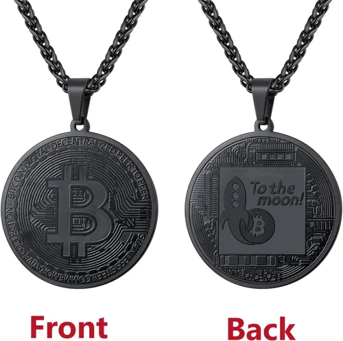 Miniatura 2 de U7 Medalla de Moneda Colgante Acero Inoxidable 18K Chapado en Oro Bitcoin Joyería Digital Criptomoneda Blockchain Bitcoin Collares