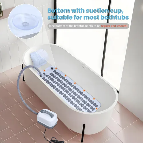 Miniatura 8 de Tapete de baño portátil de burbujas para spa, tapete de baño antideslizante de cuerpo completo con control remoto, almohada y bomba de aire