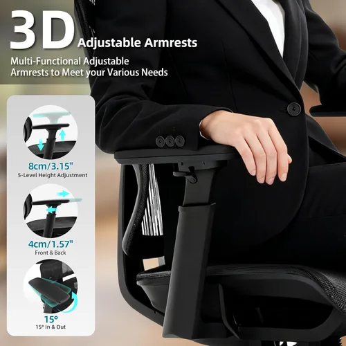 Miniatura 6 de Silla de oficina ergonómica con reposapiés, silla de oficina grande y alta, soporte lumbar ajustable de 4 niveles, bloqueo de inclinación de 155°