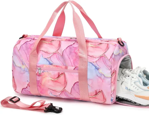 Miniatura 9 de BLUBOON Bolsa de lona para niñas y niños, bonita bolsa de gimnasio con compartimento para zapatos y separación húmeda, bolsa de viaje deportiva