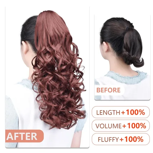Miniatura 271 de Extensiones de cola de caballo de cabello rubio, extensiones de cola de caballo para mujer, pinza de extensiones de cabello rizado de 12 pulgadas