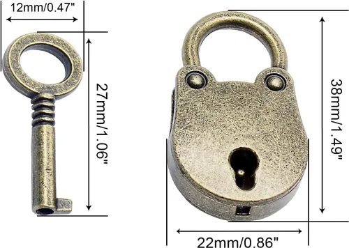 Miniatura 2 de Litoexpe Candado antiguo de bronce de metal pequeño con llave, cerradura de estilo vintage para caja de joyería, caja de almacenamiento, libro