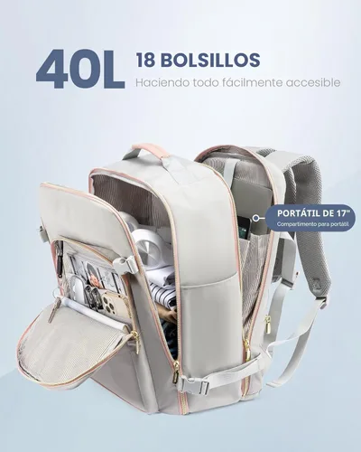 Miniatura 5 de LOVEVOOK Mochila de viaje de 40L aprobada para vuelo, 3 cubos de embalaje, bolsa de viaje impermeable para artículos personales, equipaje de mano