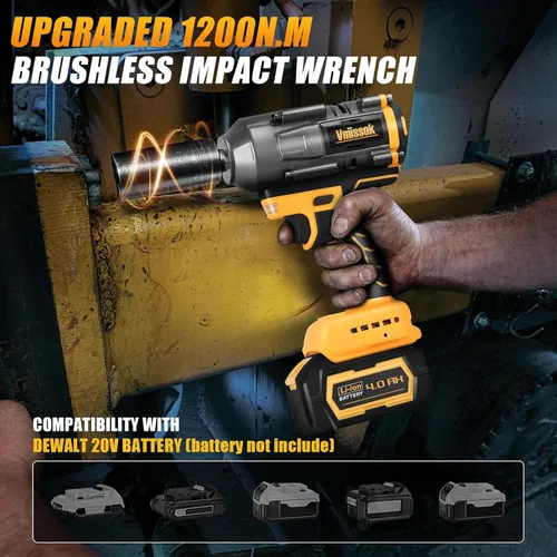 Miniatura 2 de Llave de impacto inalámbrica de 1/2 pulgada para batería Dewalt de 20 V, destornillador de impacto 1000/1200N.m, pistola de impacto eléctrica sin