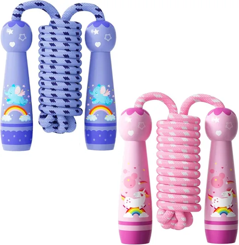 Miniatura 14 de Cuerda de saltar para niños, cuerda de saltar trenzada de algodón ajustable con mango de madera para niños pequeños, fitness, entrenamiento