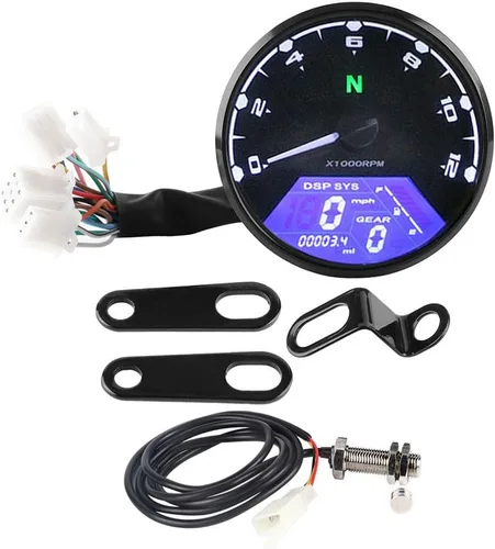 Acouto Velocímetro tacómetro para motocicleta 12000RPM universal motocicleta retroiluminación LED tacómetro digital velocímetro medidor MPH DC 12V