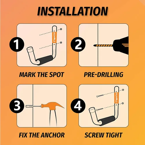 Miniatura 8 de HUHOLE Paquete de 4 ganchos de almacenamiento de garaje resistentes, ganchos de montaje en pared extra grandes de 13.6 pulgadas para kayak