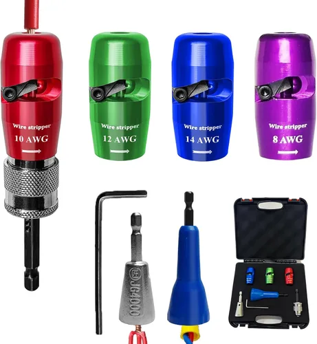 Pelacables para taladro para interior AWG 14 12 10 8, herramienta de pelado y torsión de cable eléctrico de EE. UU., herramienta de tuerca Azul