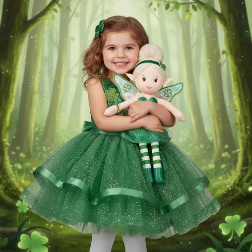 Miniatura 2 de June Garden Muñeca de Hada de Jardín Encantado de 12" Trébol - Muñeca de Peluche Suave Rellena Regalo para Niña - Traje Verde y Alas