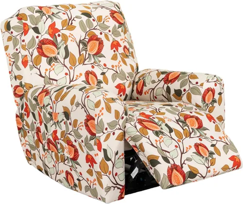 Miniatura 11 de CRFATOP Funda para sillón reclinable con estampado floral con bolsillos, funda única para sillón reclinable, 4 piezas, funda para sillón reclinable
