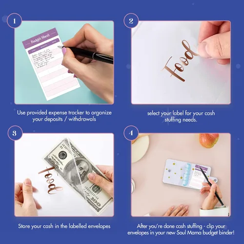 Miniatura 3 de SOUL MAMA Mini Carpeta Billetera - Lindo Organizador de Dinero Azul Daisy con Sobres de Efectivo y Planificador de Presupuesto Claro