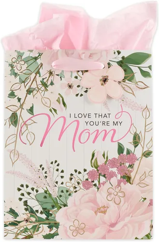 Juego de bolsa de regalo/papel de seda de Christian Art Gifts para mamás "I Love That You're My Mom", rosa, mediano Rosa/Blanco - Love Mom