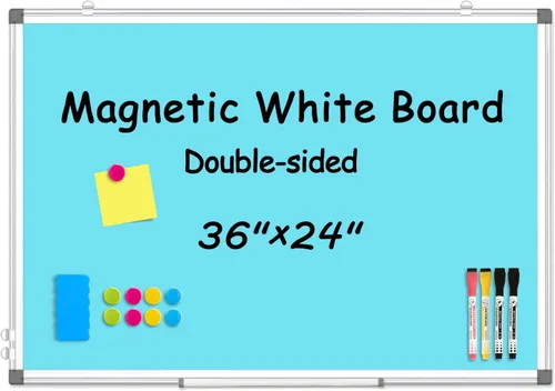 Miniatura 13 de Pizarra blanca de doble cara, marco de aluminio negro, pizarra magnética de borrado en seco de 24 x 18 pulgadas para pared, pizarra blanca montada
