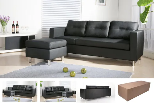 Miniatura 4 de Container Furniture Direct Rayna - Tumbona reversible de piel sintética contemporánea, color negro