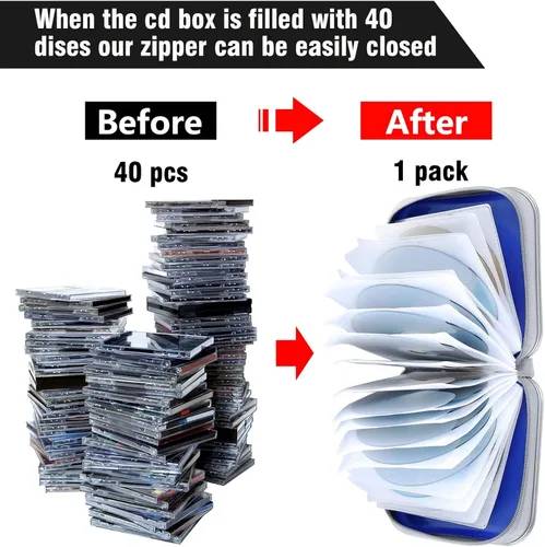 Miniatura 4 de Siveit Funda para CD, capacidad para 40 unidades, para CD/DVD, cartera, de plástico duro, para discos de DVD, carpeta de almacenamiento para Azul