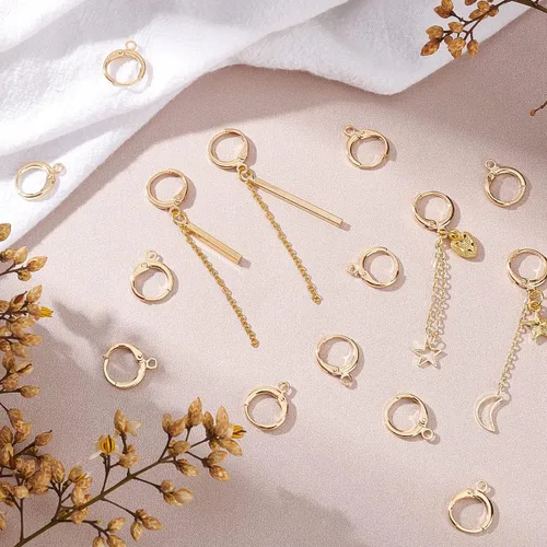 Miniatura 2 de PH PandaHall 30 ganchos chapados en oro de 18 quilates, aretes de aro con palanca en la parte trasera, aretes de gancho de oro de calibre 12