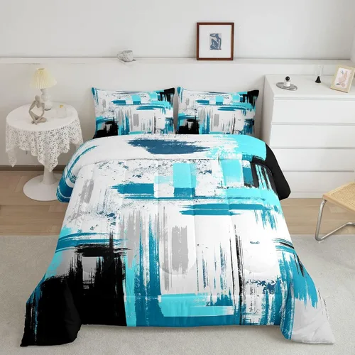 Miniatura 14 de Feelyou Edredón Abstracto Juego de edredón de arte abstracto moderno para niños y niñas, color morado, azul, negro, juego de ropa de cama para Multi