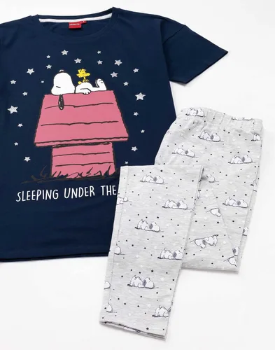Miniatura 4 de Snoopy Pijama para mujer, blusa larga o corta, color azul marino, Azul