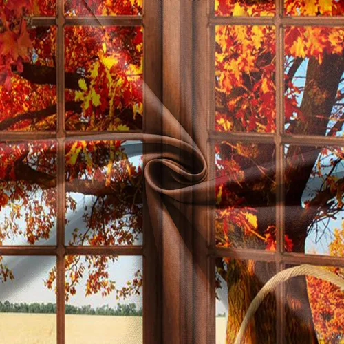 Miniatura 4 de Fondo de ventana de otoño para el día de Acción de Gracias, calabaza, hojas de árbol de arce, decoración de fiesta temática, cosecha de calabaza