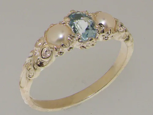 Miniatura 2 de Anillo de plata de ley 925 auténtica aguamarina y perla cultivada para mujer