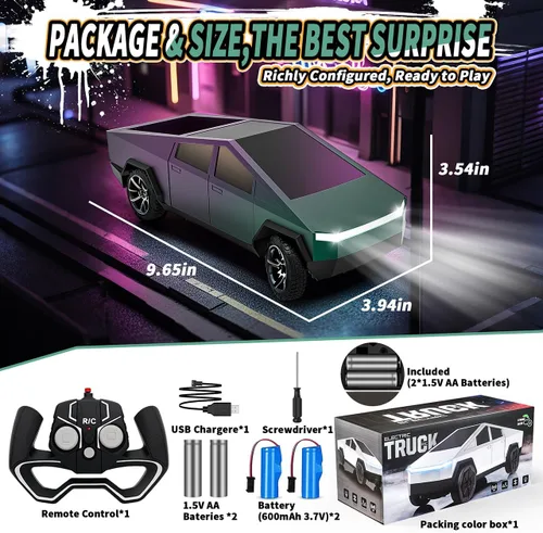 Miniatura 8 de Vehículo de control remoto, camioneta de recogida todoterreno RC de alta velocidad con luz y espacio de carga, juguetes de vehículos eléctricos