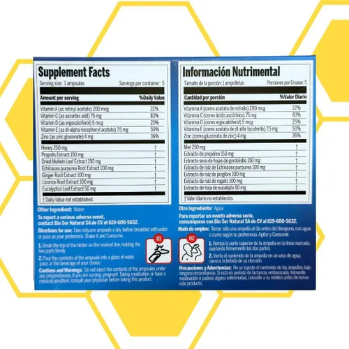 Miniatura 8 de Aderogyl - Líquido Oral de Vitaminas con A, C, D, E, Zinc, Miel de Abeja, Própolis y Extractos Botánicos - Sabor Natural a Naranja - 5 Ampolletas