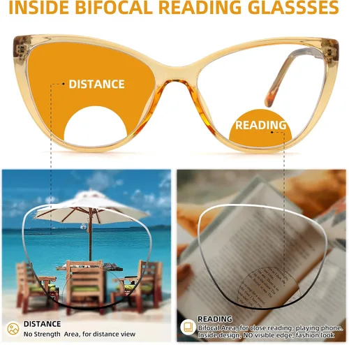 Miniatura 4 de Cateye - Lentes de lectura bifocales para mujeres y hombres, Funky bifocales para mujer, lectores, parte superior transparente, bloqueo de luz azul