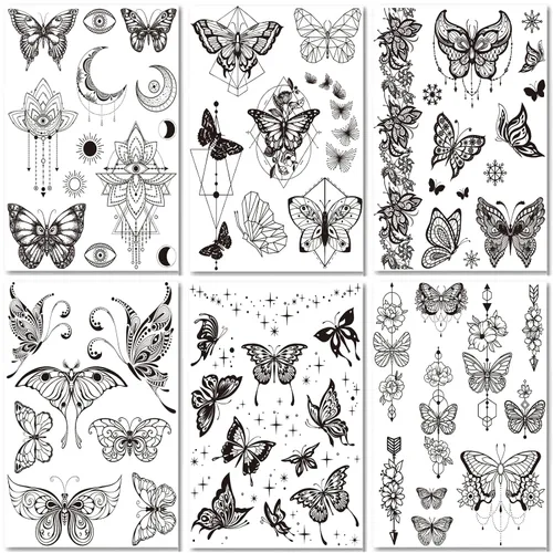 Tatuaje temporal de mariposa realista para mujeres, calcomanías de tatuaje falsas de polilla grande negra para adultos, pierna de mano y brazo,