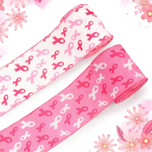 Miniatura 6 de Threetols 2 rollos de cintas de 10 yardas con alambre para concientización sobre el cáncer de mama, cinta de concientización de leopardo rosa
