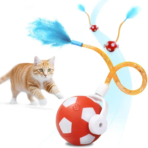 Juguetes interactivos para gatos con cola de plumas para adultos aburridos en interiores, juguetes rodantes seguros con 3 modelos, juguete
