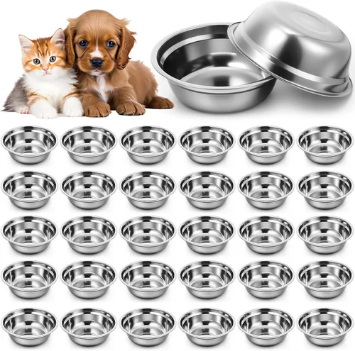Miniatura 8 de Zhehao 30 cuencos de acero inoxidable para perros, recipientes de metal para alimentos y agua de repuesto para perros, cuencos ligeros para mascotas