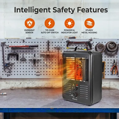 Miniatura 4 de Comfort Zone Calentador de espacio utilitario estilo Milkhouse de 1500 W, calentador eléctrico portátil para taller y garaje con termostato