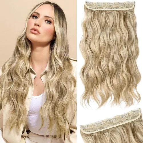 Miniatura 43 de REECHO Extensiones de cabello rubio, extensiones de una pieza con clip de 20" para mujer, extensiones de cabello sintético suave y natural con ondas