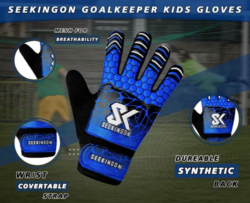 Miniatura 4 de Guantes de portero de fútbol para jóvenes, guantes de portero de fútbol para niños, jóvenes, niños, doble protección de muñeca a lo largo de 0.157