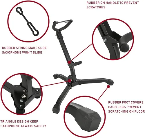Miniatura 3 de RHYTHM Soporte plegable para saxofón, soporte para saxofón alto/tenor, soporte ajustable para saxofón portátil