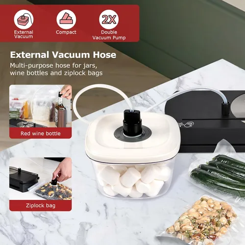 Miniatura 5 de Máquina selladora al vacío para alimentos, 65 KPA potente sellador de alimentos al vacío compacto al vacío con cortador integrado y kit de inicio