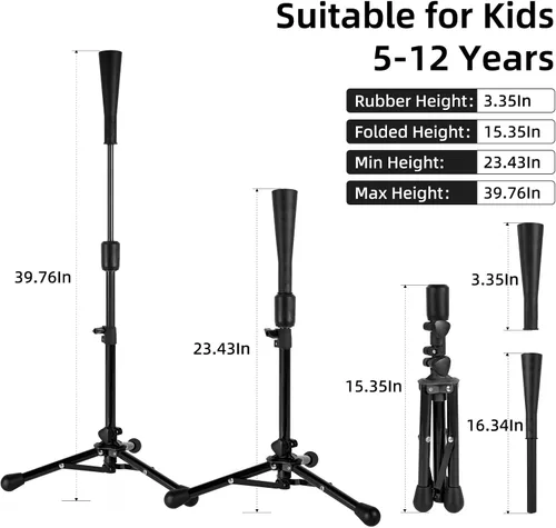 Miniatura 2 de 23.5 to 39.76 Inches Baseball Tee for Kids, Batting Tees for Baseball with Carry Bag, Portable Stable Tanner Tee, Baseball Training Equipment Aged