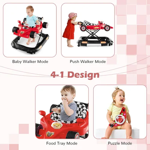 Miniatura 2 de BABY JOY Andador de bebé 4 en 1, caminador de actividad plegable con altura ajustable, música y luces, no se vuelca, andador de empuje para niños