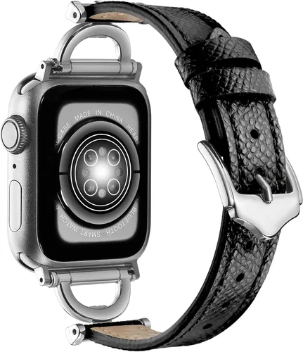 Miniatura 20 de Correa de cuero genuino compatible con Apple Watch para mujeres 38mm 40mm 41mm 42mm (serie 2024 10), correa de cuero delgada de diseñador