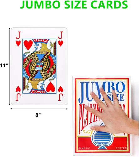 Miniatura 2 de Yopay Paquete de 2 cartas gigantes jumbo, cartas de póquer de gran tamaño para decoración de fiestas temáticas de casino, 8 x 11 pulgadas, gran