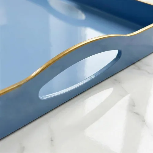 Miniatura 8 de Bandeja de servir azul con 4 asas, bandeja decorativa de plástico para mesa de café, otomana - Ideal para sala de estar y baño. 15 x 11 x 1.9