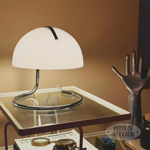 Miniatura 9 de Lámpara de mesa Lotus Atelier de cromo Bauhaus Lámpara de mesa retro de hongo para estética de habitación, iluminación moderna para dormitorio
